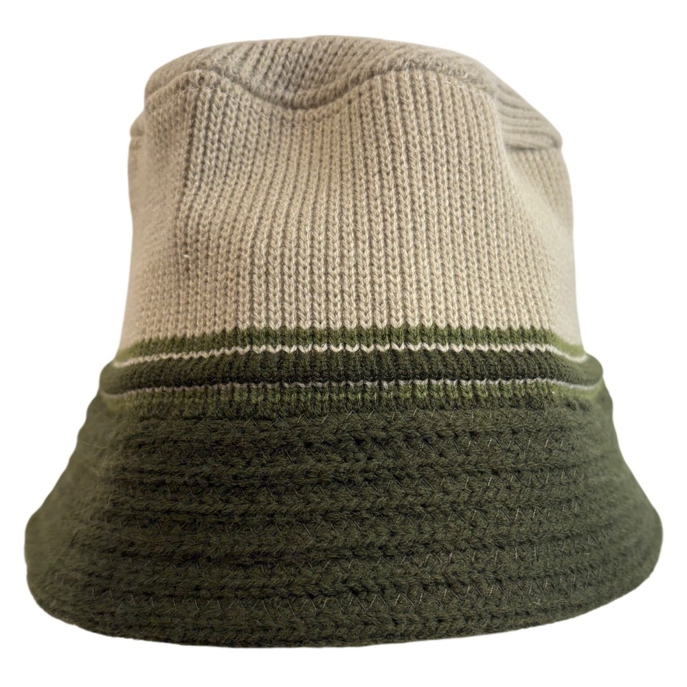 Sky‎ Knit Bucket Hat Tan Olive Green Striped Acrylic One Size Accessory